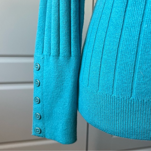 Talbots Ribbed Turtleneck Top Long Sleeve Button Cuff Knit Sweater Teal Small - Picture 3 of 7